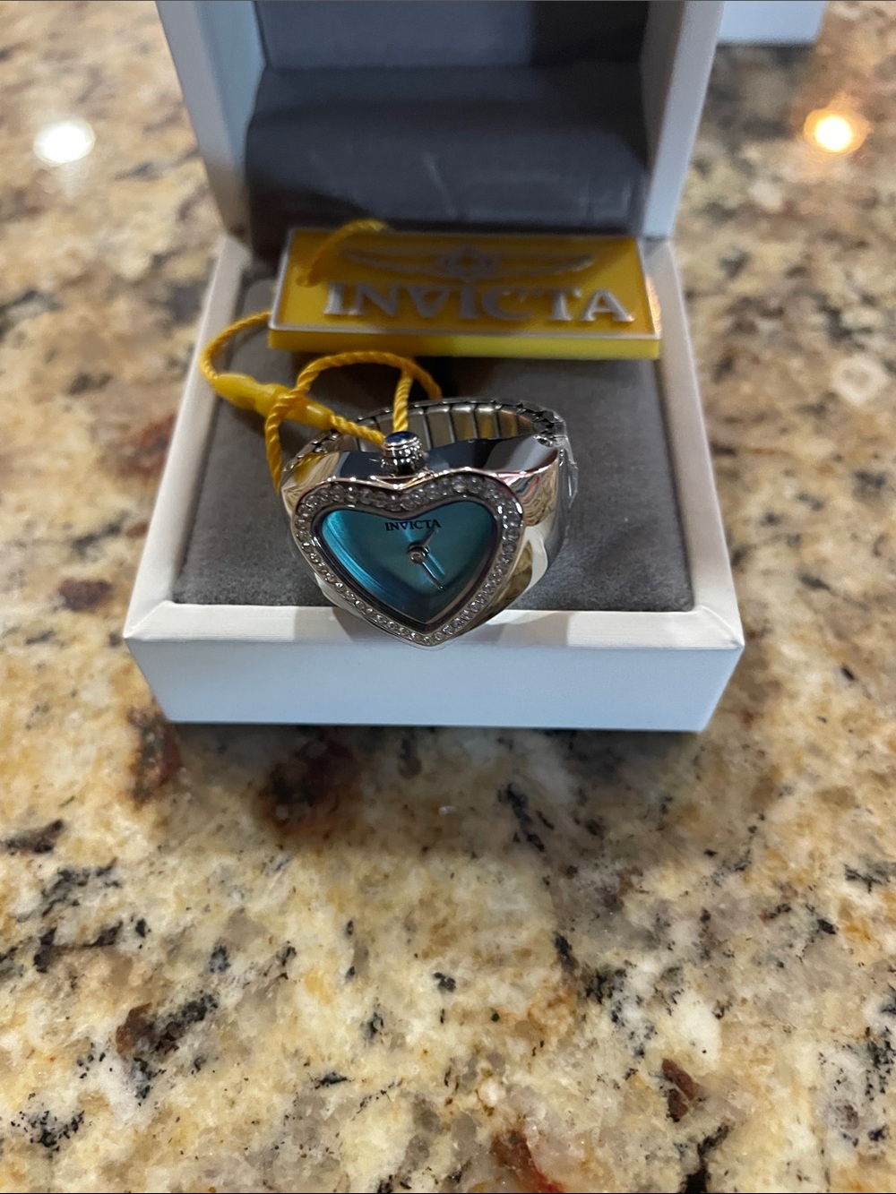 Invicta Women's Heart-Shaped Teal Dial Ring Watch with Crystal Bezel